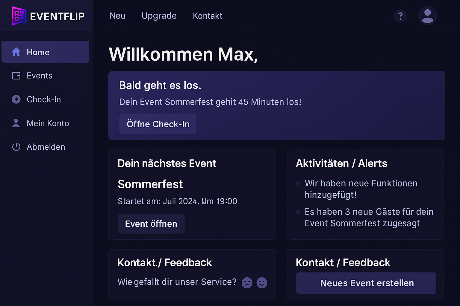 Konzept-Vorschau der Eventflip App